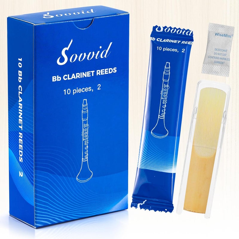Sovvid Handcrafted Bb Clarinet Reeds 2.0– Natural Cane, Warm & Rich Tone, Durable & Consistent, Thinner Tip for Easy Play, Individually Packed with Reed Case (Box of 10) - Image 1